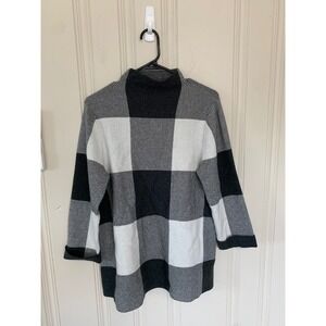 Tahari Black‎ and Gray Plaid Tunic Top Women's Large 3/4 Sleeve
